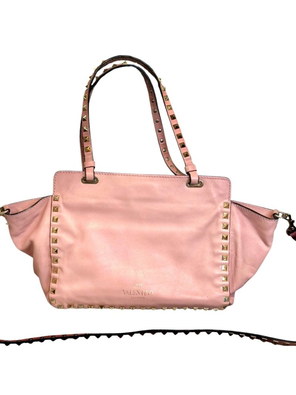 Valentino Garavani Pink Leather Rockstud Trapeze Small Tote Bag with COA - Picture 2 of 15